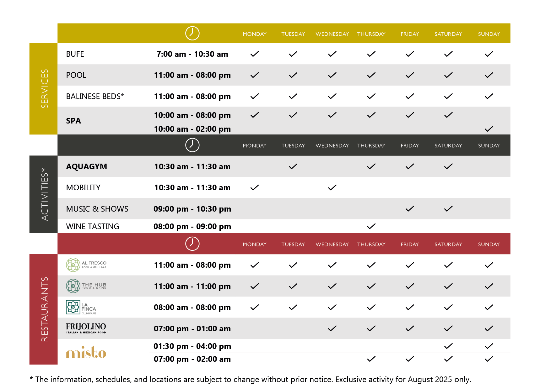 activities & services